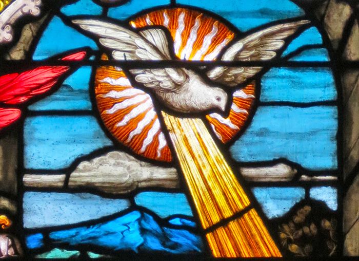 Dove in a stained glass window at Gesu Church