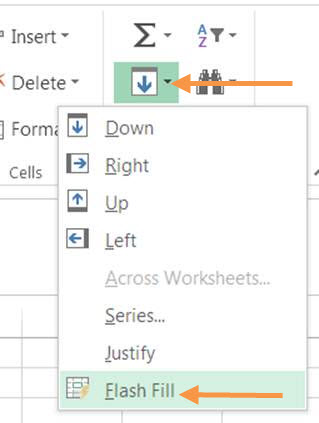 Click Flash Fill on the Edit group on the Home tab.