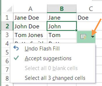 Click the Flash Fill icon for options.