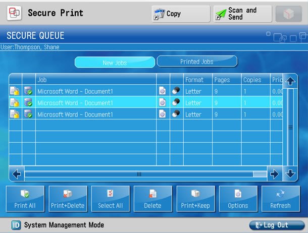 Select an item to print and select Print+Delete