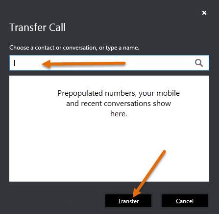 Enter a name or number and click Transfer