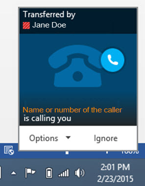 Person calling and person who transferred the call will show.