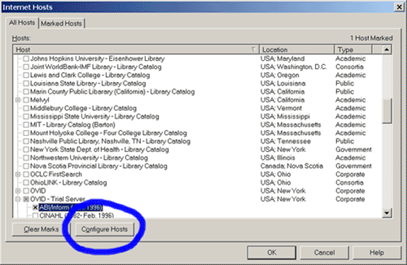 screen capture showing configure 
	  hosts button