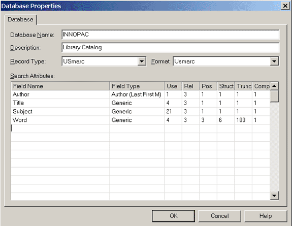 screen capture of completed 
	  database properties screen