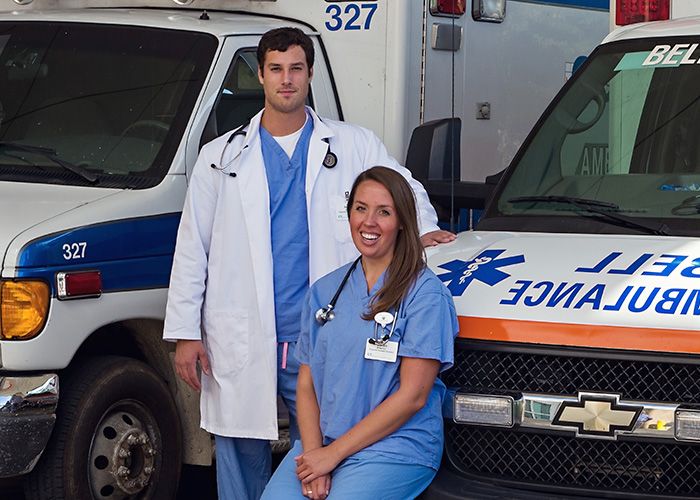 Physician assistant students in an ambulance bay