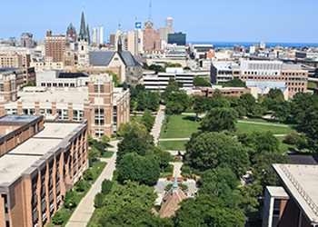 Aerial view of Marquette Campus green space