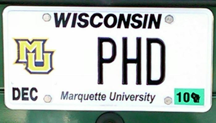 PHD Marquette University license plate