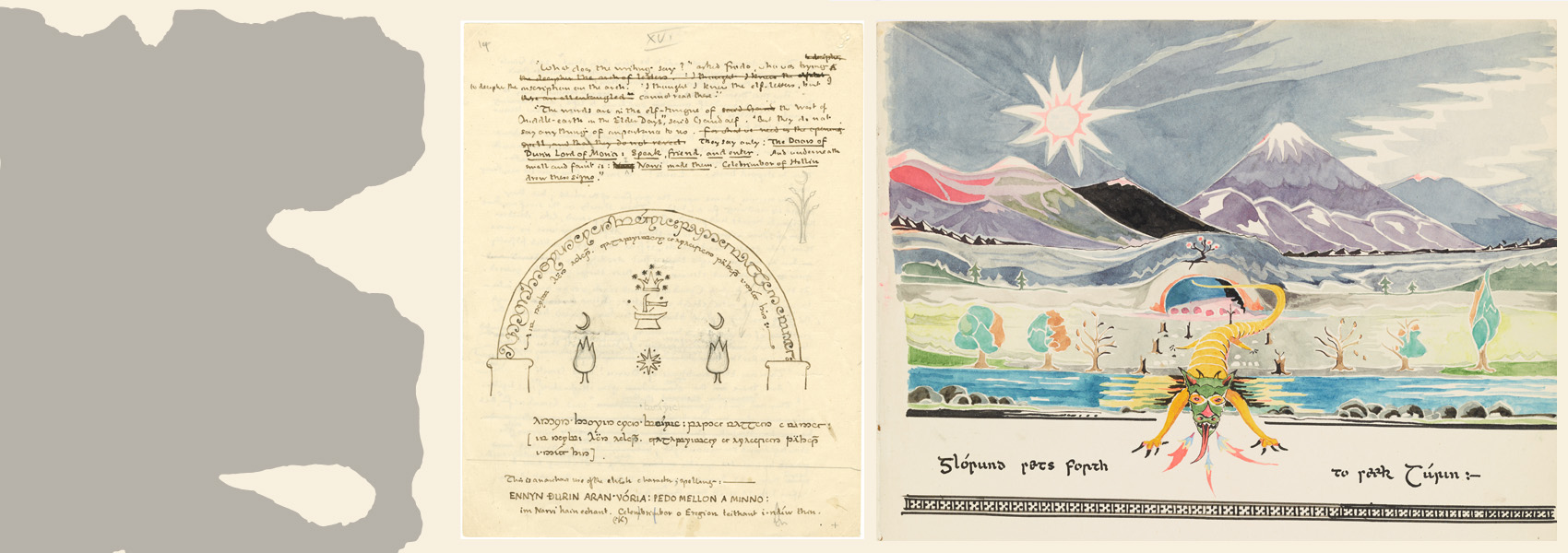 A composite image of artwork from J.R.R. Tolkien: The Art of the Manuscript 