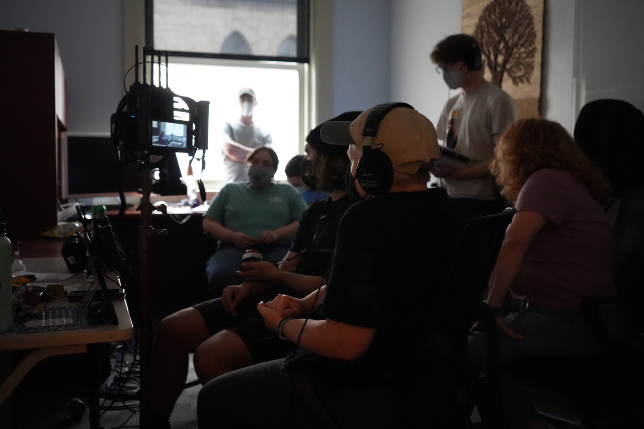 Students and faculty at work on the Diffraction film set.