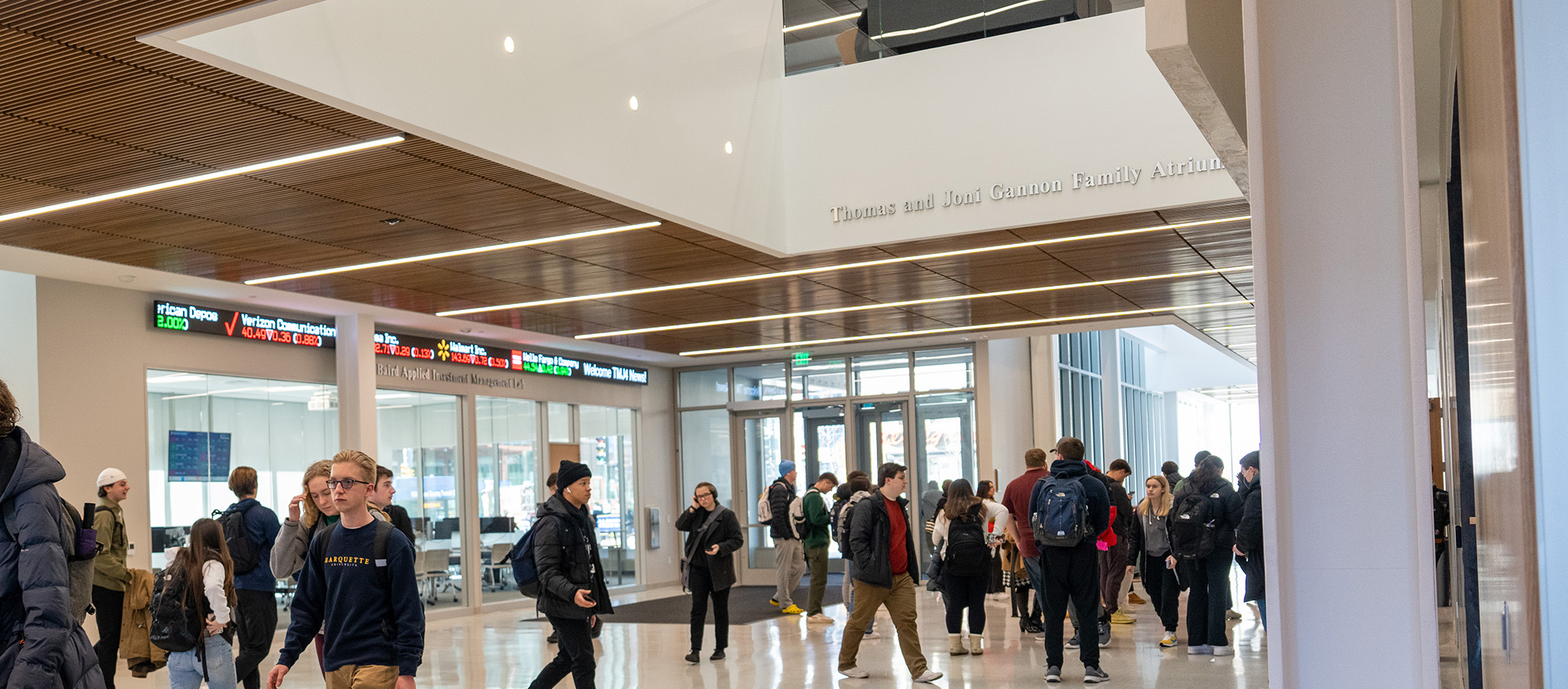A four-story atrium and the AIM Research Lab welcome students to the main level