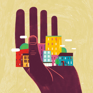 illustration of hand holding a community