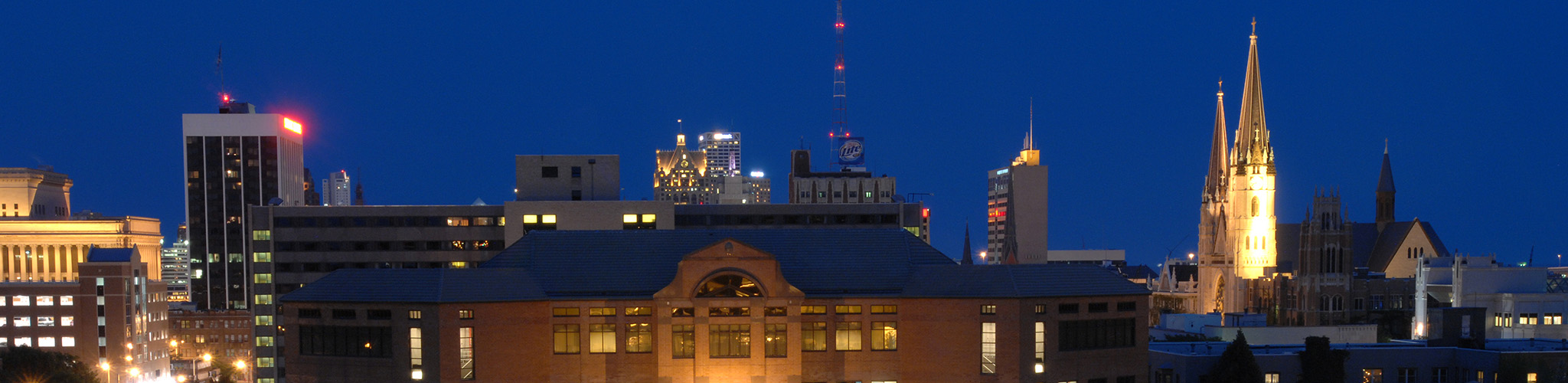 The Marquette University campus at night