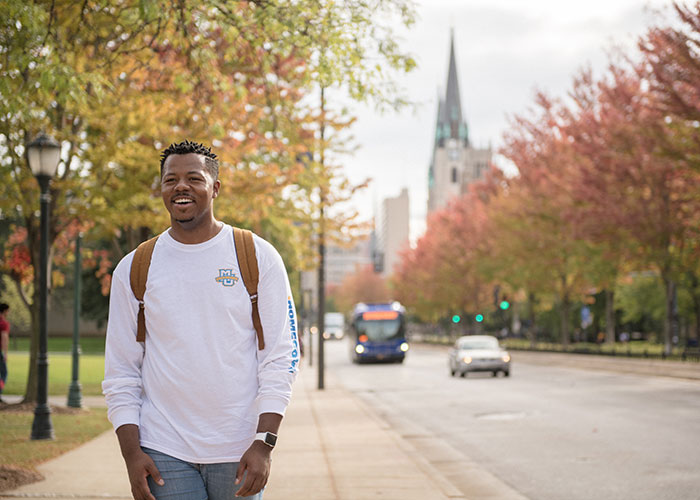 A student on the Marquette University campus