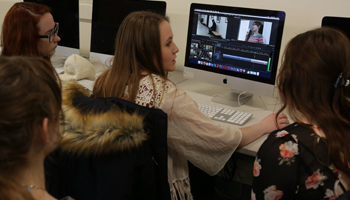 Students editing a film