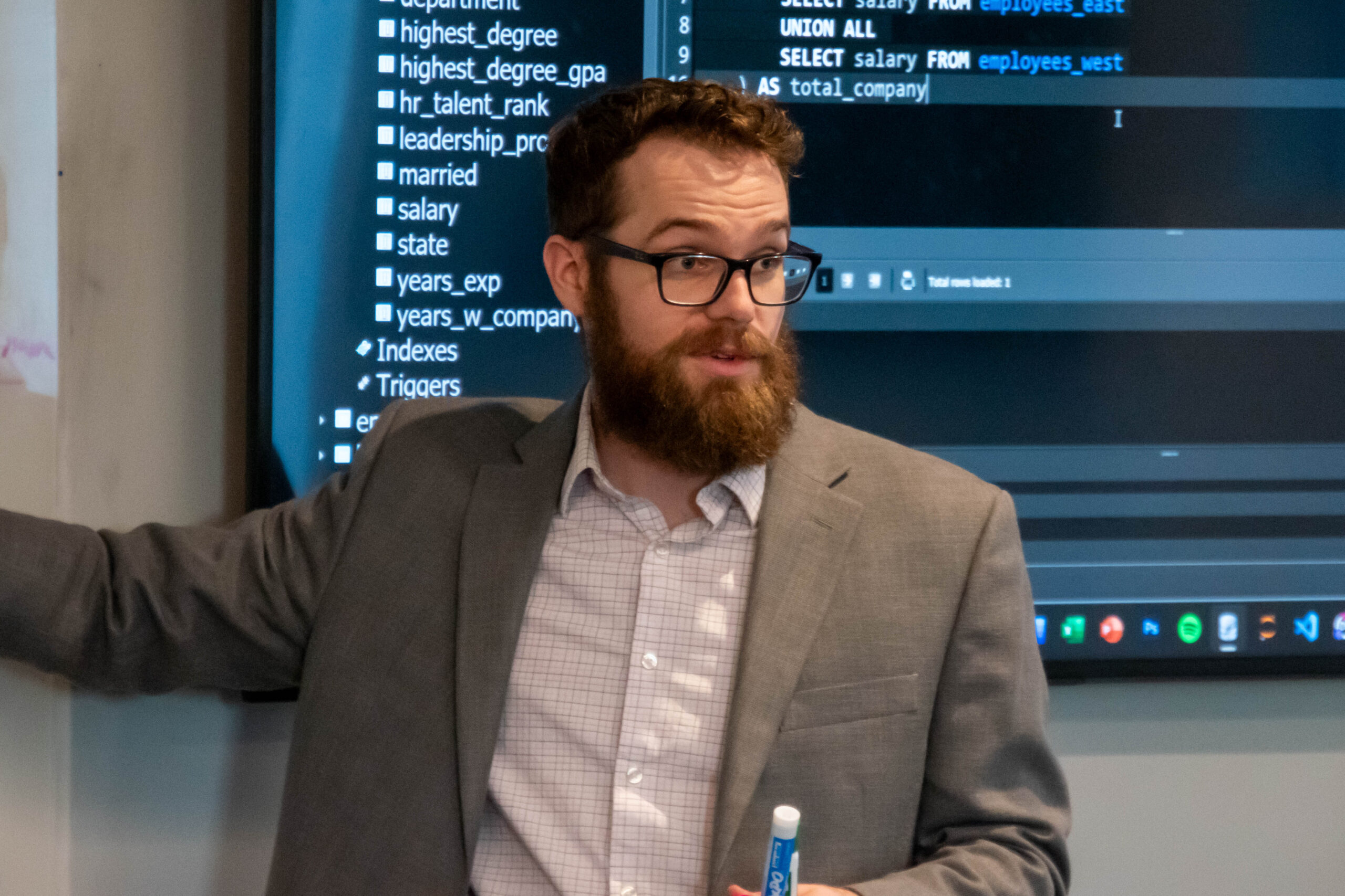 Finance professor Hunter Sandidge teaches a class.