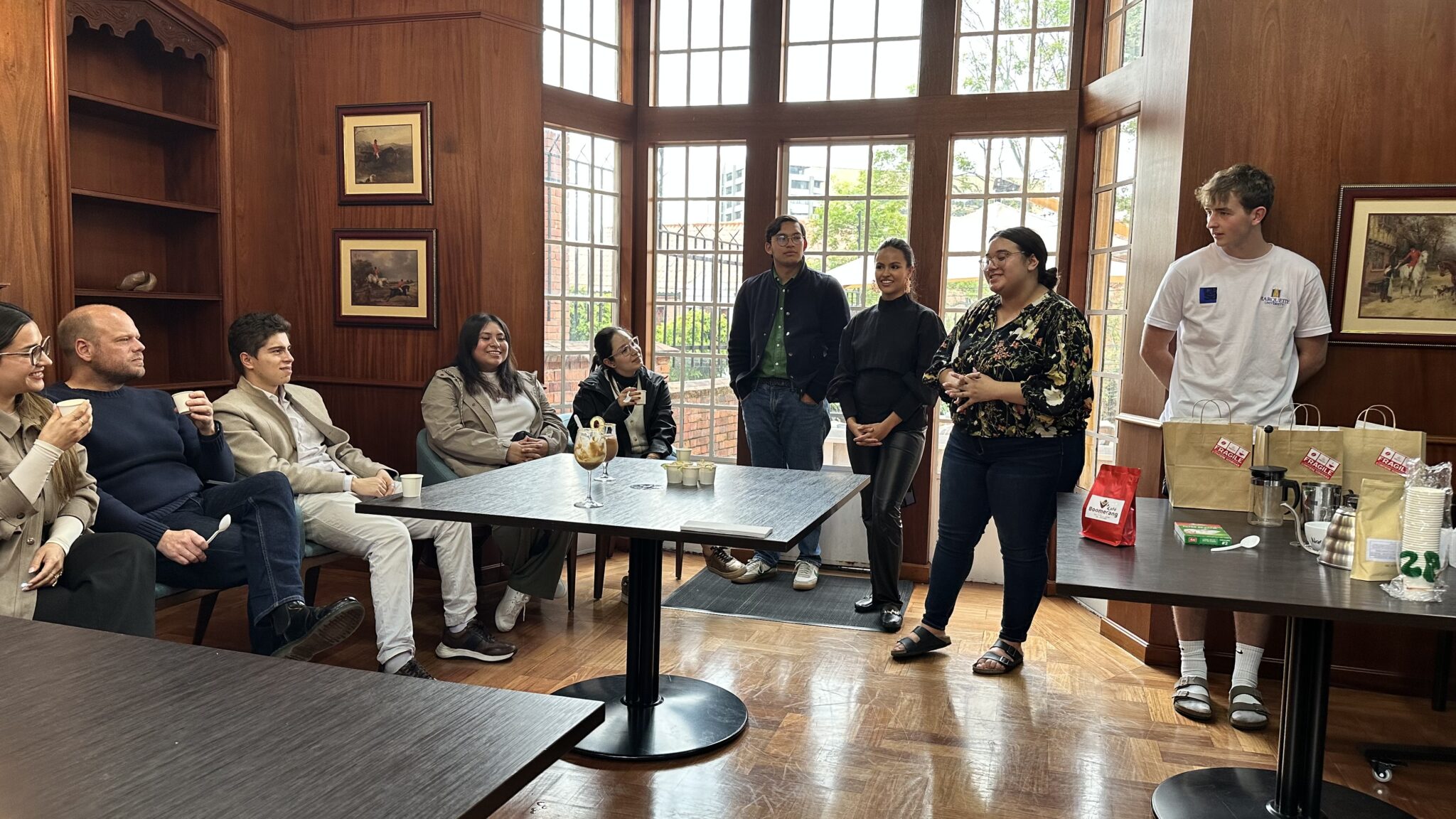 Students drink coffee in Bogota.