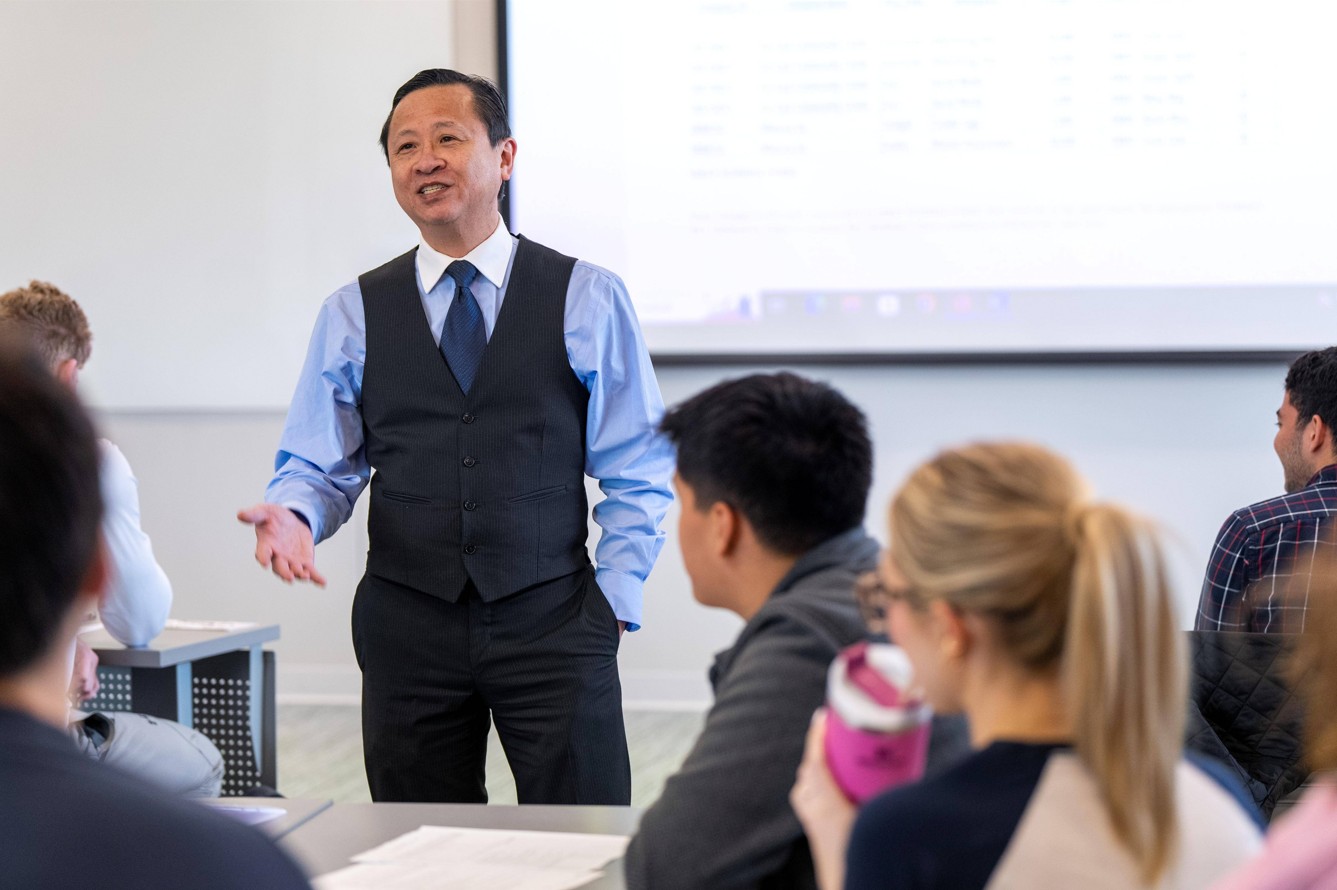 professor teaching business class