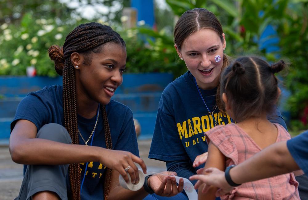 Students doing community service abroad.
