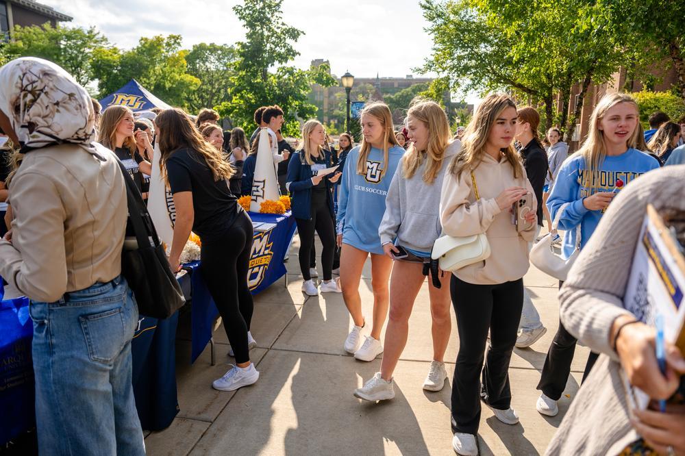 Students walking through O-fest