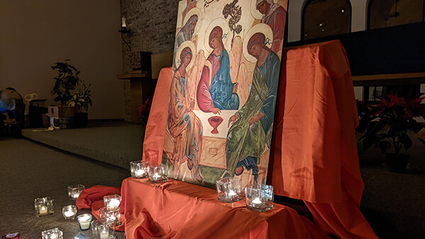 Preparations for Taize prayer in chapel