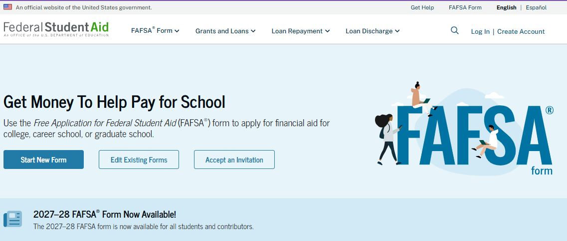 FAFSA Log in page