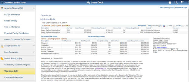 view my loan debt