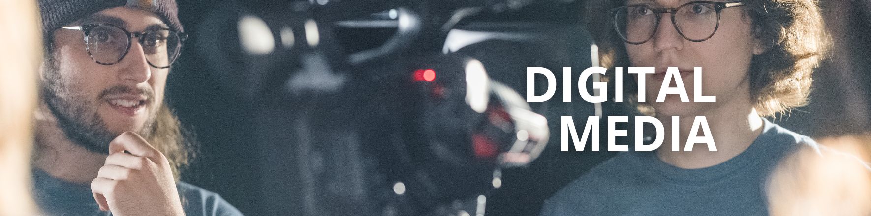 Digital media banner with student shooting at night