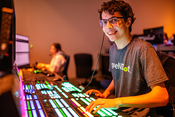 Student working on a soundboard