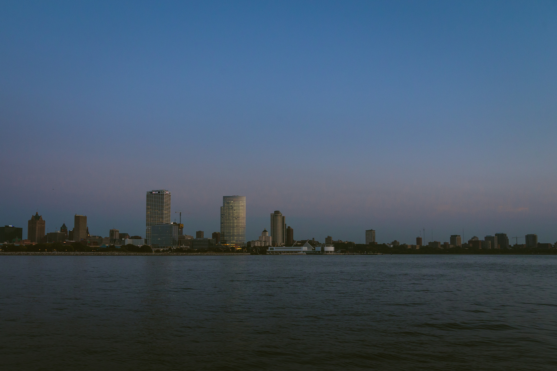 The Milwaukee skyline at night.