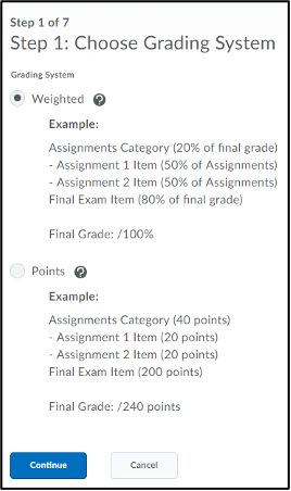 Choose grading system