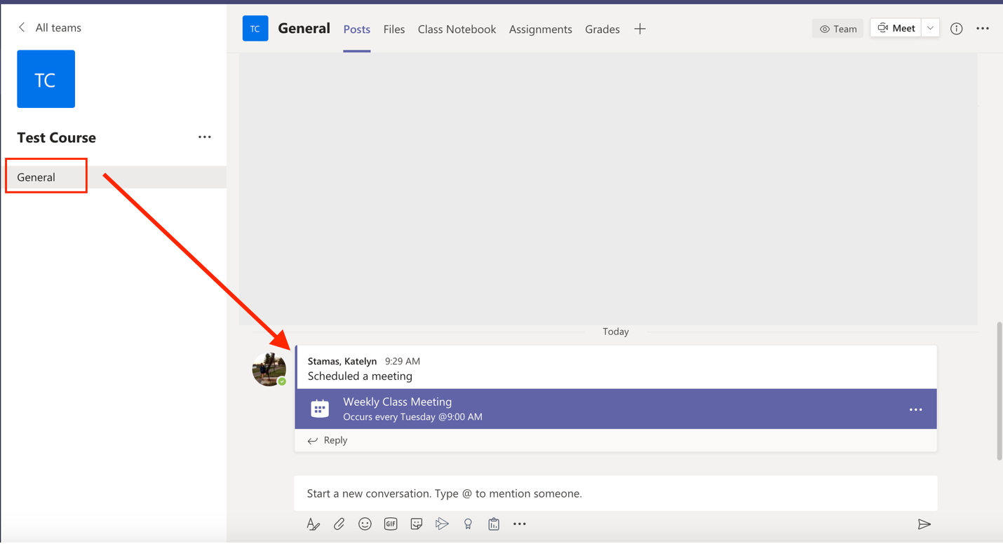 Student view of Microsoft Teams group discussion