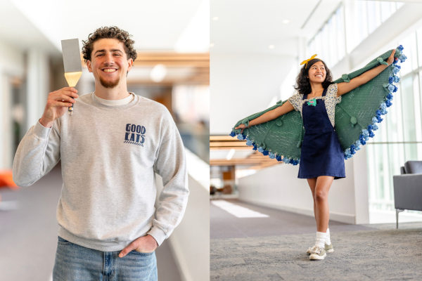 Two Marquette business students pose in O'Brien Hall.