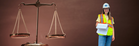 ambassador blog - pre-law engineering student in hard hat over a legal backdrop
