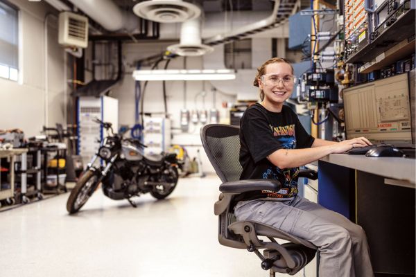 student working in industry workspace