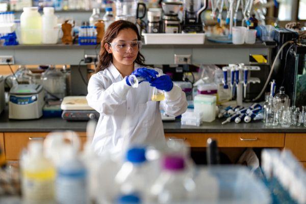 student working in water research lab