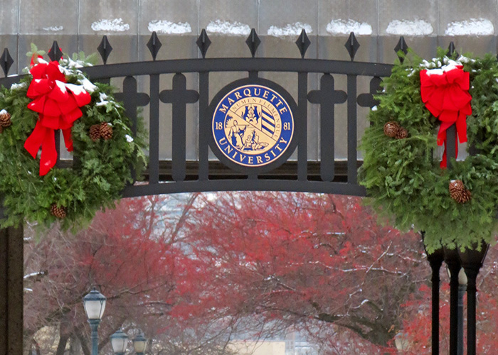 Christmas wreaths at Marquette University
