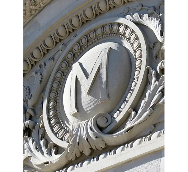 M relief on McCabe Hall