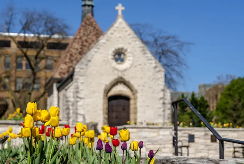 St. Joan of Arc Chapel and tulips