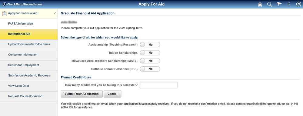 Step 5: Apply for the type(s) of aid for any term that is accepting applications. 