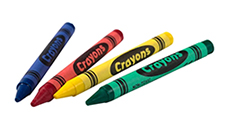 four differnt colored crayons