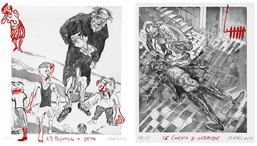 2 etchings from Wasteland (Letters from Karakorum) by Maxim Kantor