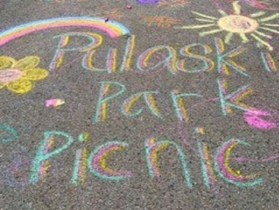 Chalk drawing that says Pulaski Park Picnic