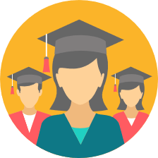 Animated image of three students in a graduation cap.