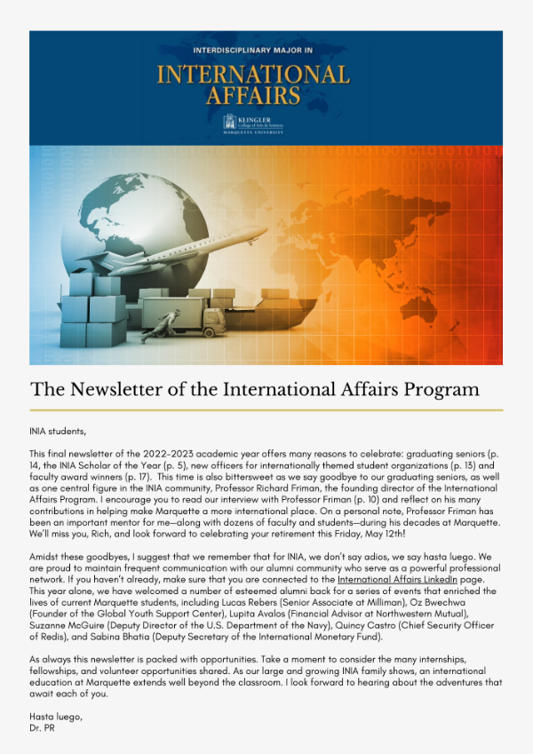 International Affairs Newsletter in May 2023.