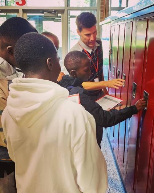 Tanzanian Students navigate new lockers at Fountain Gate Academy