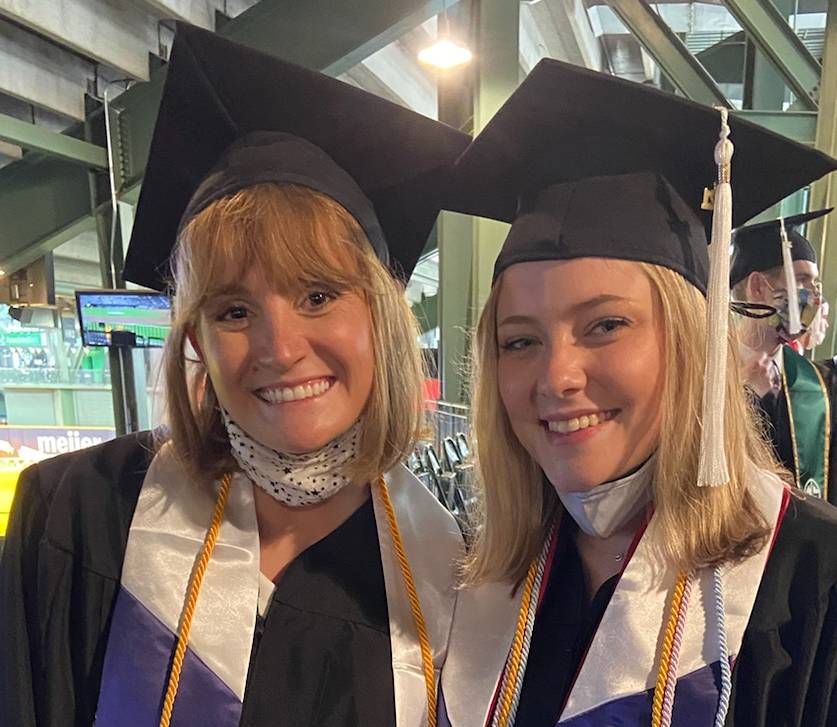 International Affairs graduates, Molly Healy and Keeley Cronin, at the 2021 Commencement Ceremony