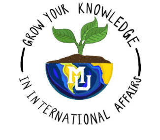 Artist, Molly Healy, draws a globe in Marquette's blue and gold colors; the top half of the globe removed to reveal a plant growing out of it.  The words, "grow your knowledge in international affairs" encircle the drawing.