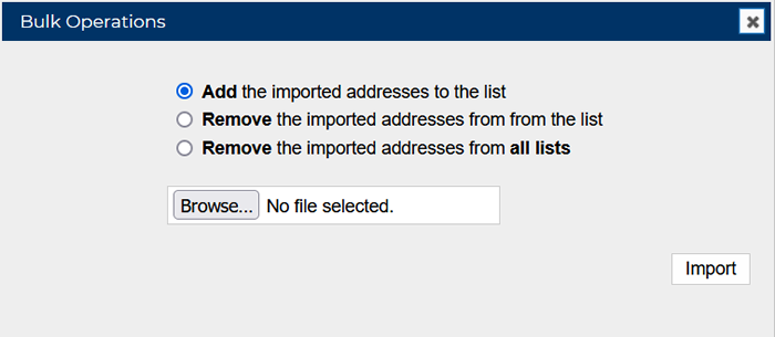Select Bulk Operations > Choose File and after finding the file > Import.