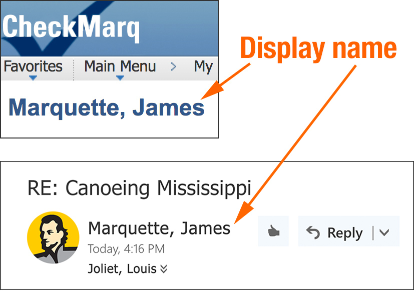 CheckMarq and email display name examples