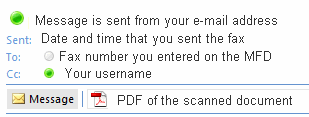 You receive an email that the fax was sent from the MFD